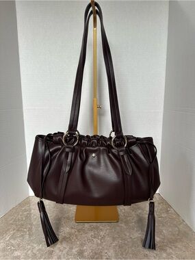 Peta + Jain Rory Drawstring Shoulder Bag Y2K Hobo Brown Tassel Purse Baguette
